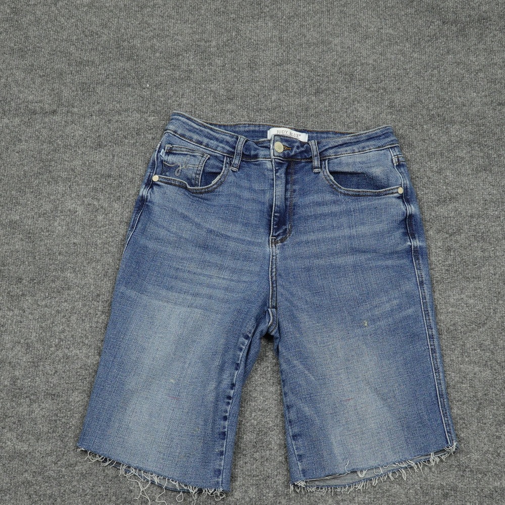 Judy Blue Shorts Women 7 Blue Wide Leg Crop Raw Hem Denim Bermuda Comfort